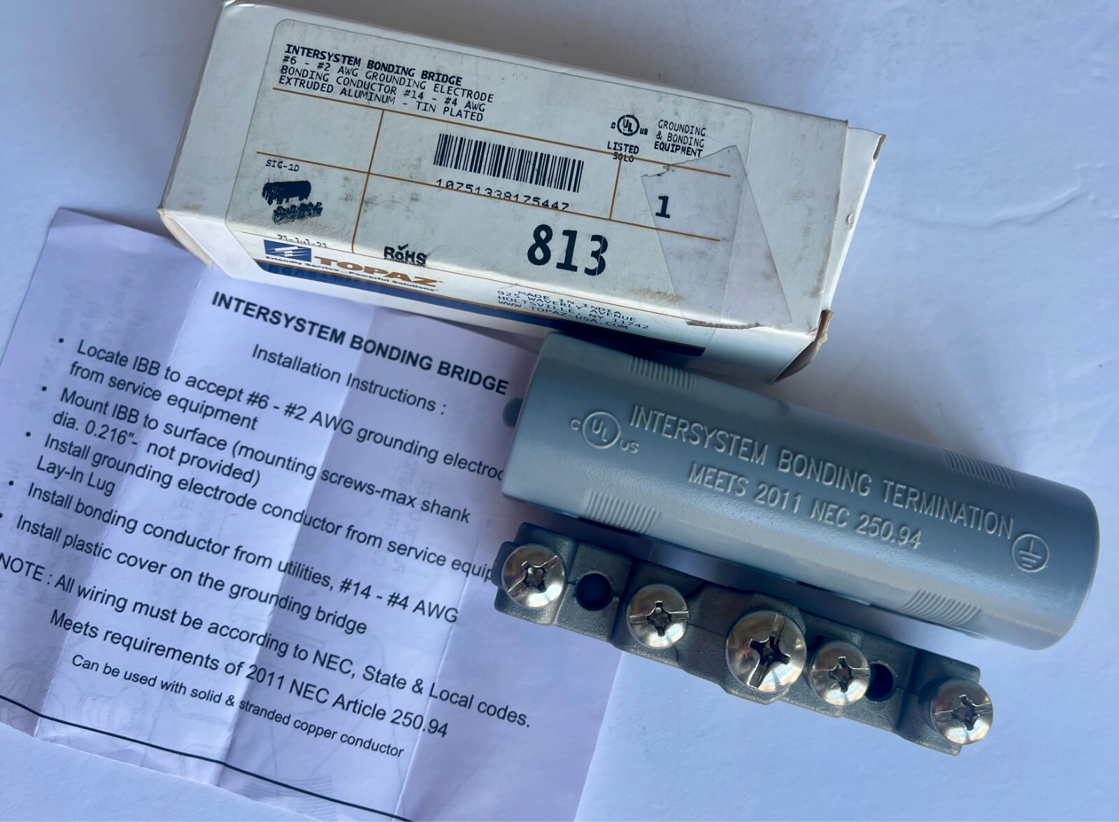 Topaz 813 #6-#2 Intersystem Bonding Bridge AWG Grounding Electrode Copper