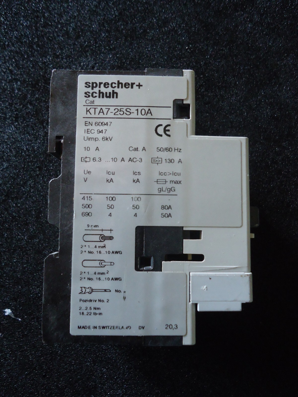 Sprecher+Schuh KTA7-25S-10A. Manual Motor Controller. Made in Switzerland