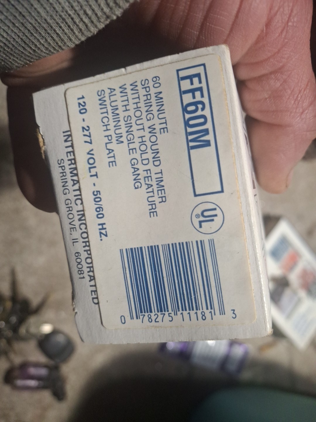 Intermatic 120-277VAC 50/60Hz SPDT 60 Min Max Spring Wound Timer FF60M