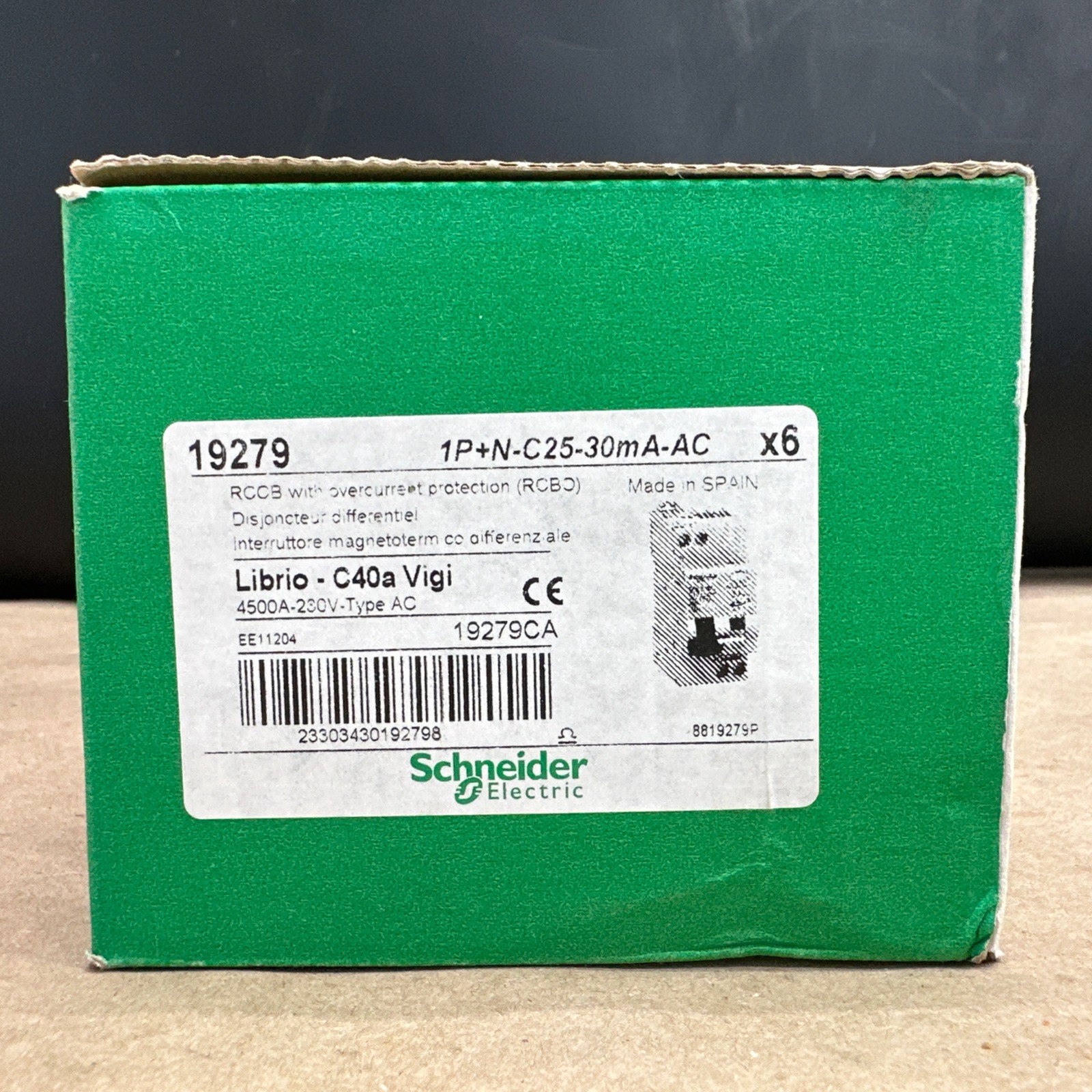 (6) Schneider Electric 19279 Librio C40a Vigi 4500A 230V 1P+N-C25-30mA-AC 🇺🇸