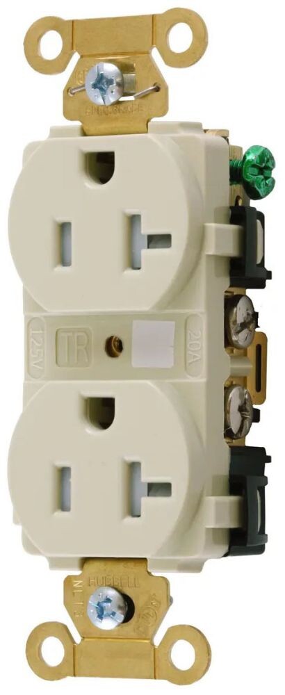 Hubbell HBL5362I, 125 VAC, 20 A, 5-20R, Ivory, Straight Blade Receptacle, 1 pc