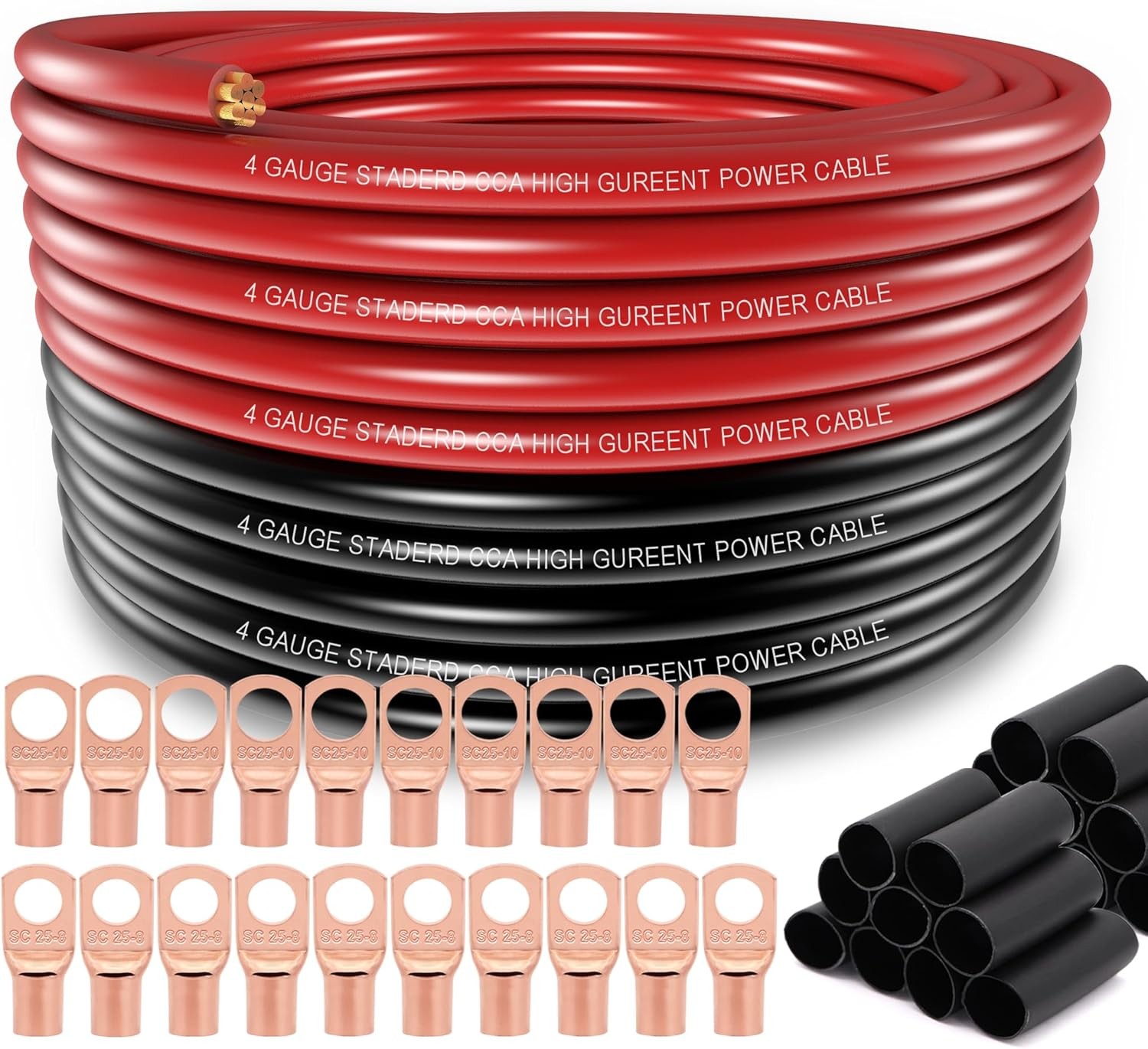 4 Gauge Wire (25ft Each- Black/Red) Copper Clad 50FT Wire, Black, Red