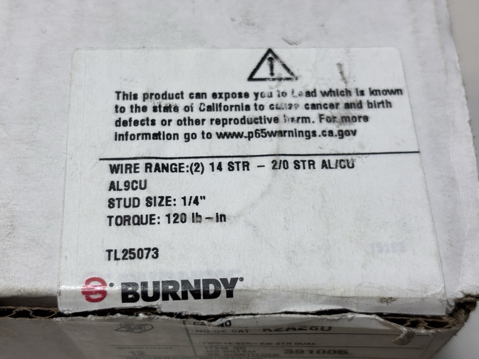 BURNDY Aluminum Mechanical Lug K2A26U / 391005 (Box of 10)