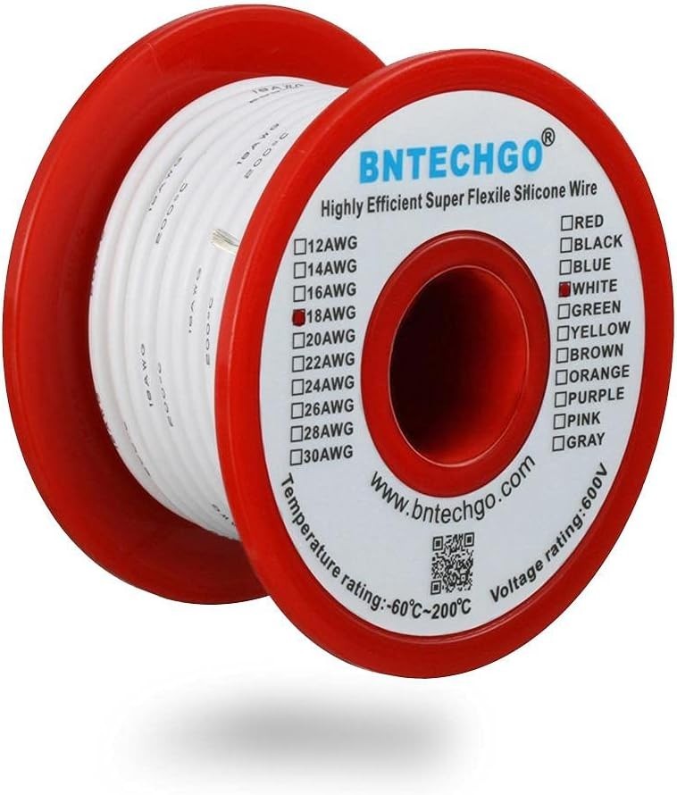 18 Gauge Silicone Wire Spool 50 ft White Flexible 18 AWG Stranded Tinned Copp…