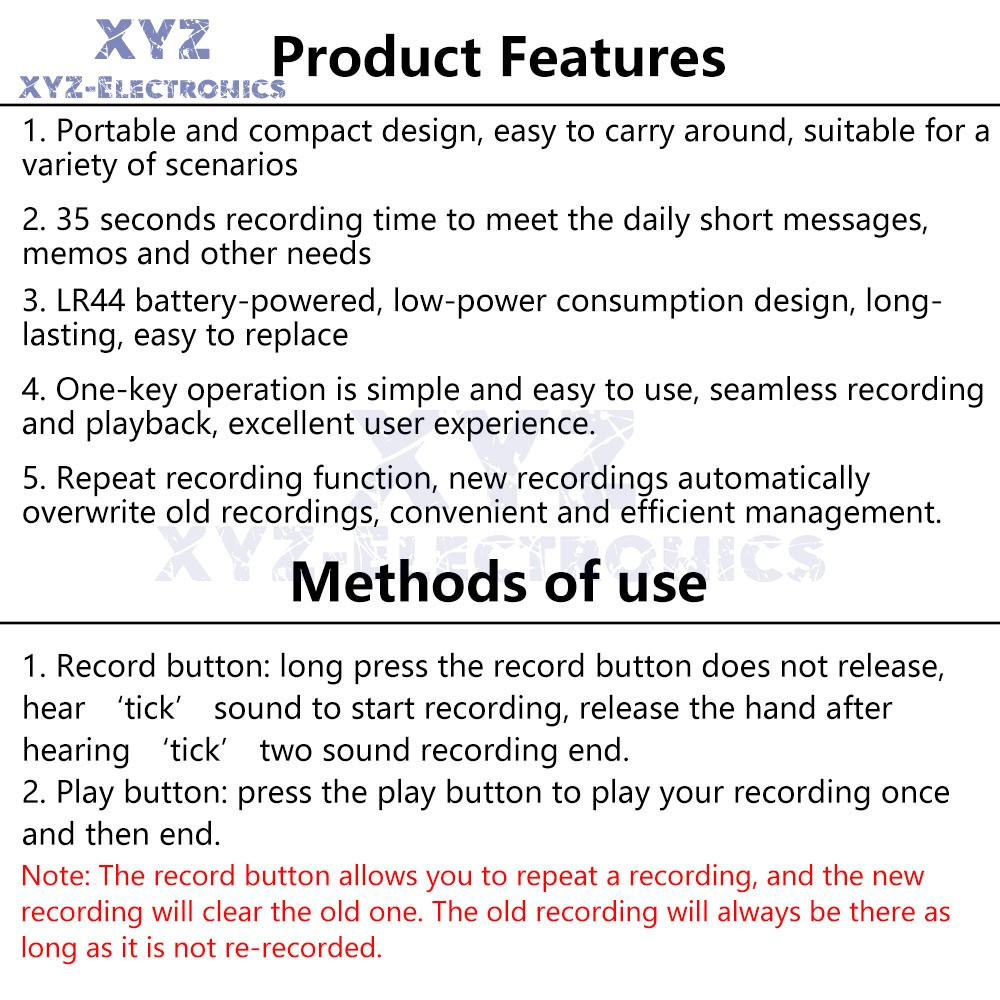 Stuffed Animal Sound Recorder Device 35 Seconds Button Sound Messages Voice Box