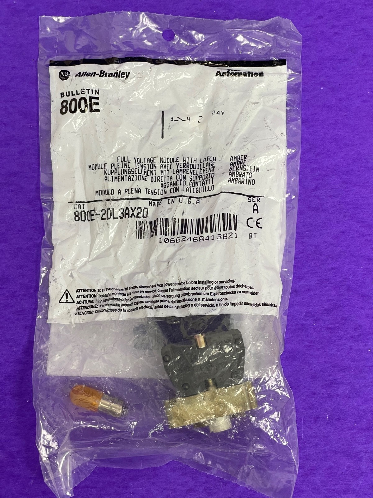Allen Bradley 800E-2DL3AX20 Full Voltage Module 24V AC/DC Amber w/ Latch