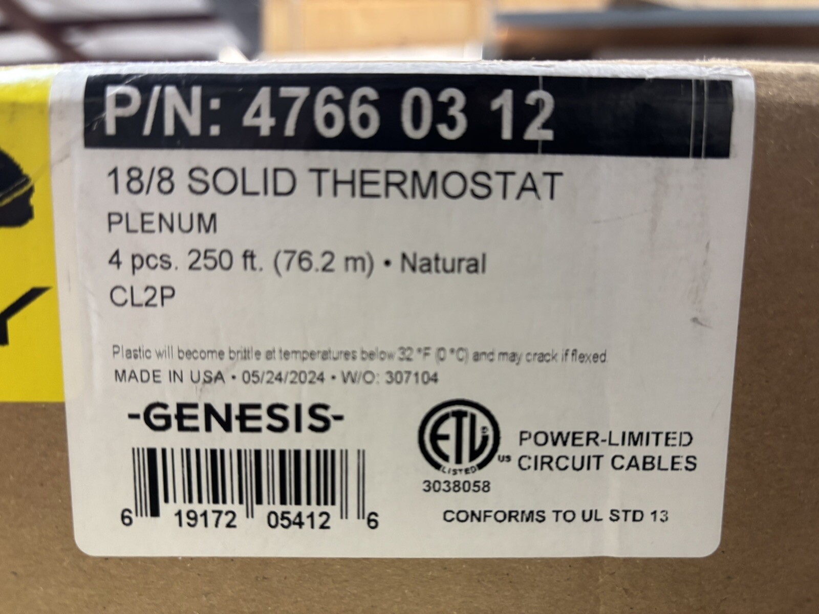 Genesis TWP-18/8 Solid Thermostat Wire Cable (47660312) Plenum-Rated 250′ New S4