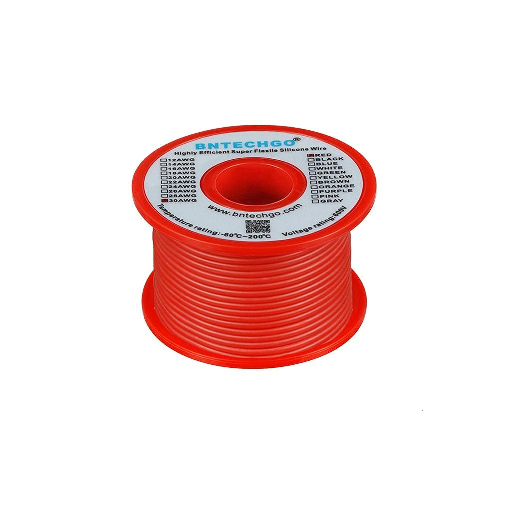 30 AWG Silicone Wire Spool, 100Ft Red Flexible Stranded Tinned Copper Wire