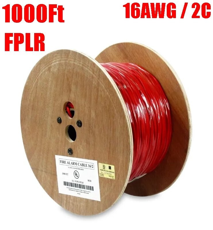 1000FT 16AWG / 2C FPLR Fire Alarm Cable Solid Bare Copper Wire Unshielded Cord