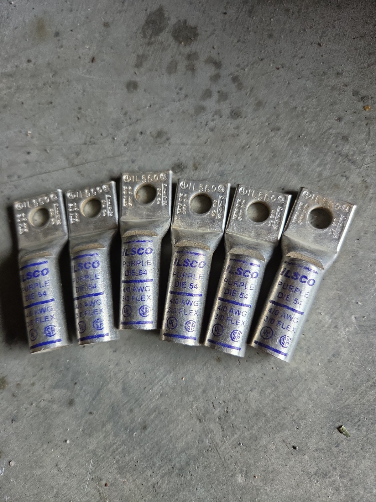 6- BURNDY YA28L 4/0 AWG Crimp Terminal Lug, Purple, N200