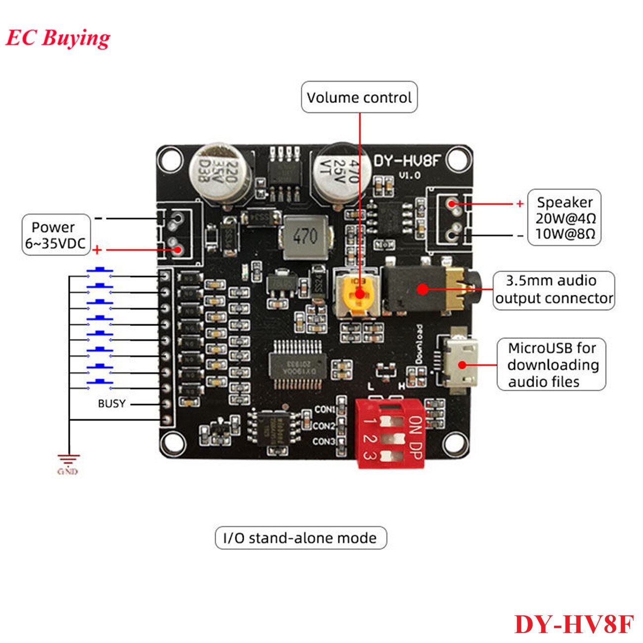Voice Playback Module MP3 Music Player UART I/O Trigger Amplifier Board Module