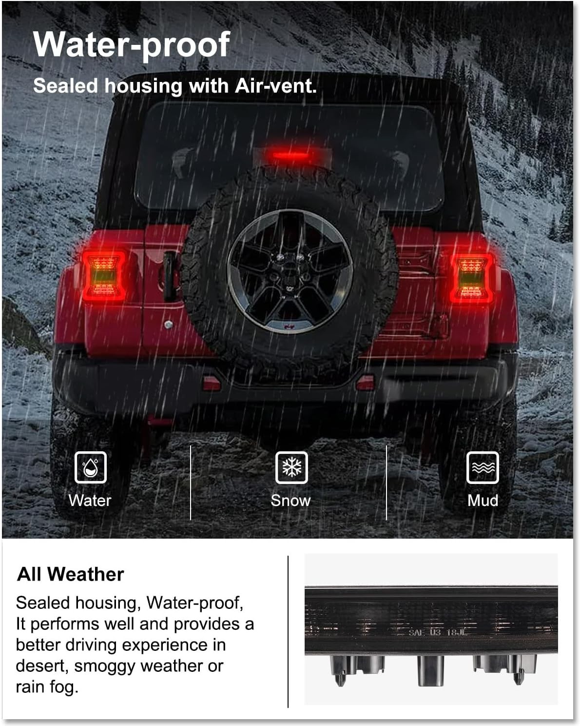 LED 3rd Brake Light for 2018-2025 Jeep Wrangler JL/ 4xe Accessories Third Br