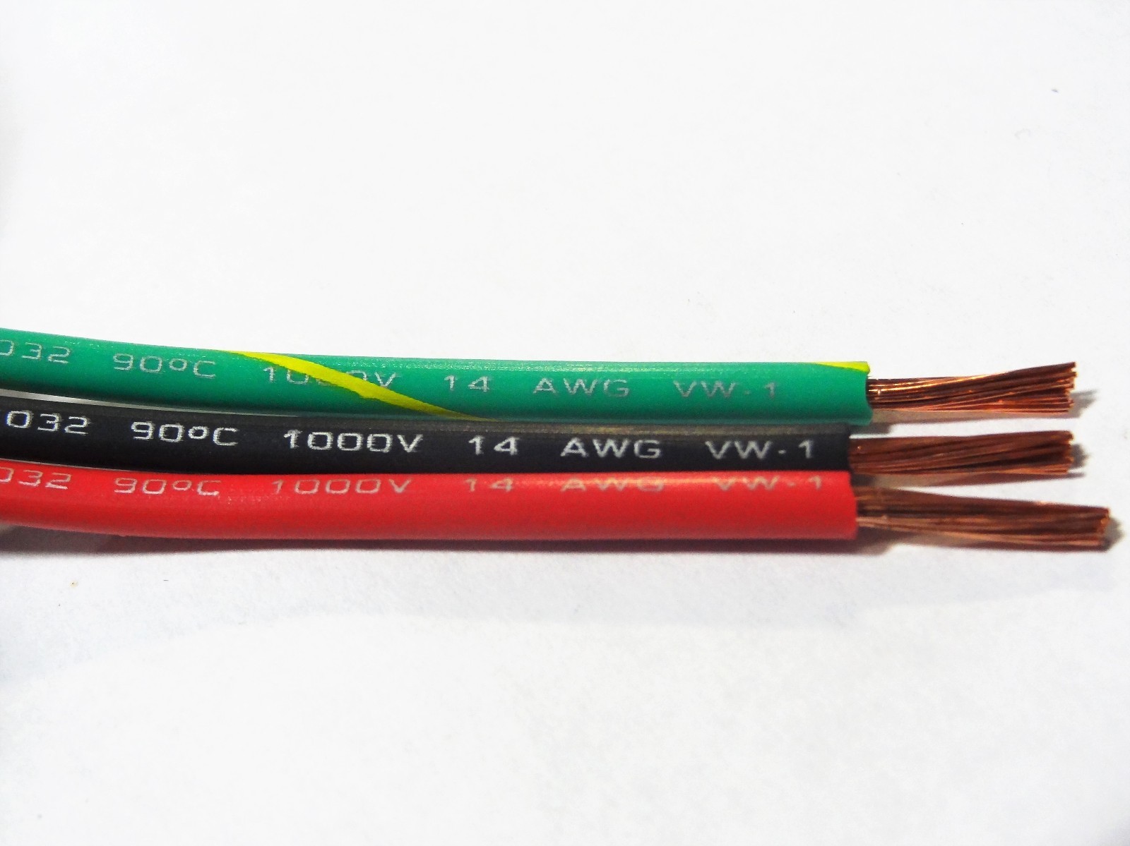 14 GAUGE WIRE RED+ BLACK + GREEN W/ YELLOW 25′ EA PRIMARY AWG STRANDED COPPER