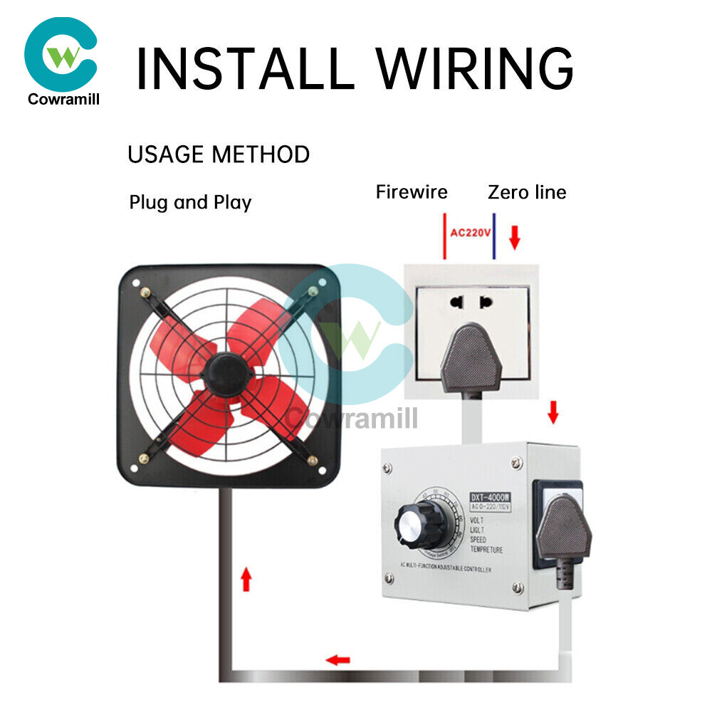 220V 4000W Adjustable Voltage Regulator Dimming SCR Temperature Speed Controller