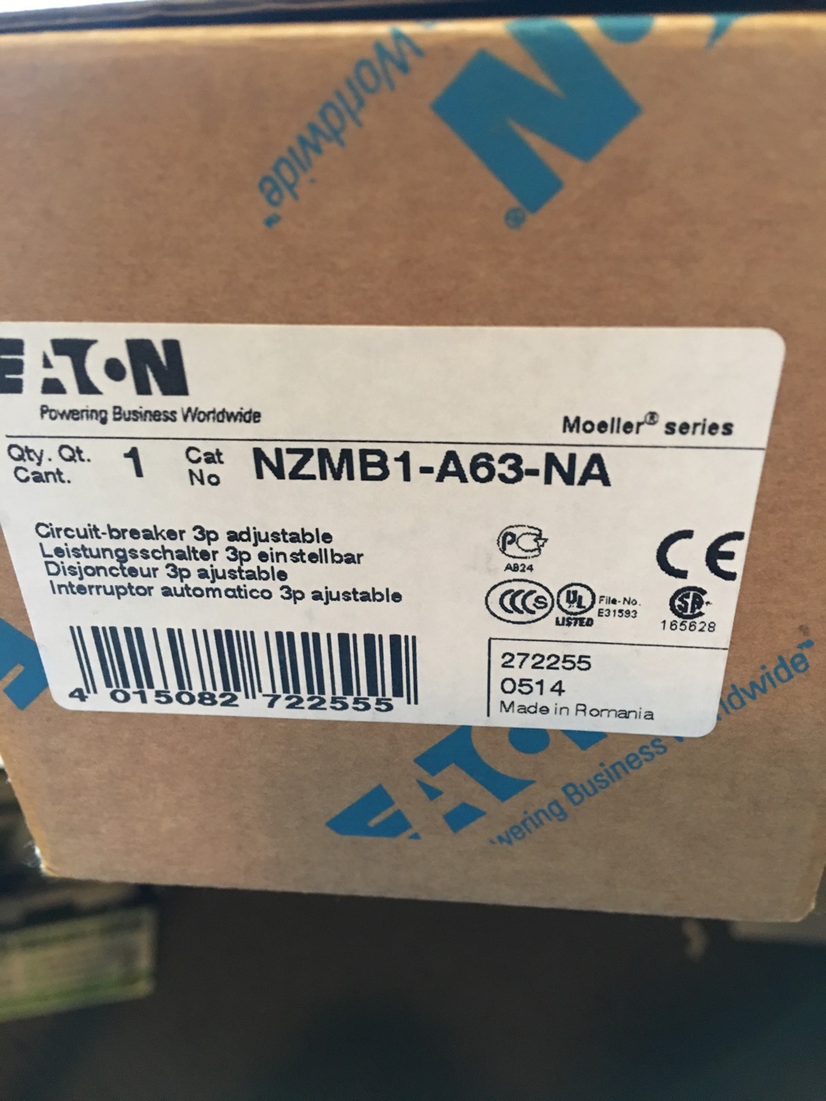 Circuit. Breaker. Eaton/Moeller63Amps NZMB1-A63-NA