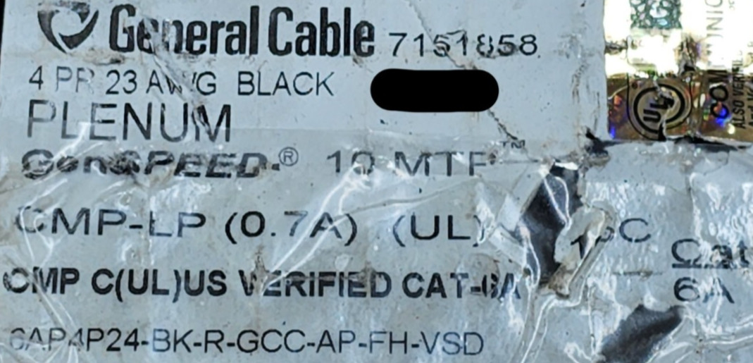 General Cable 7151858 23/4P GenSPEED 10 MTP Cat6A 10GX 10G Plenum Black /50ft