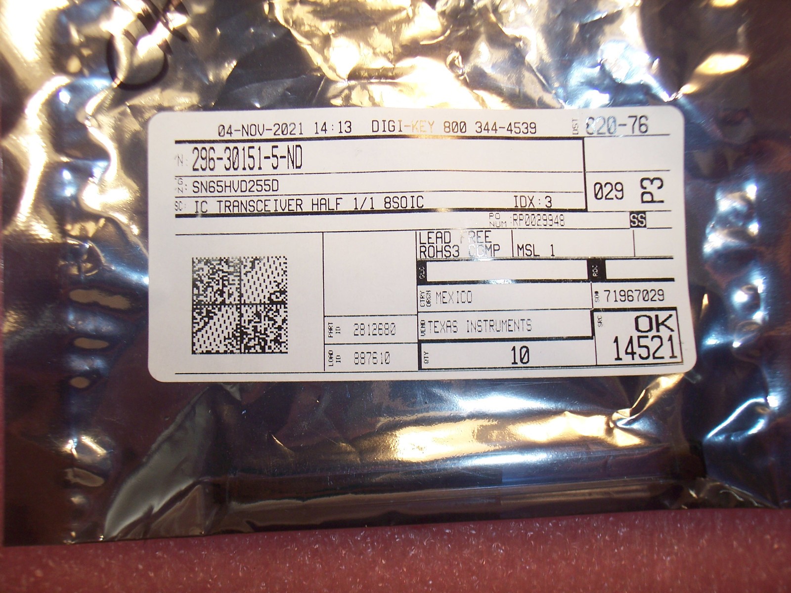 QTY (9) SN65HVD255D TI SOIC-8 TRANSCEIVER HALF 1/1 CANbus HVD255 ROHS