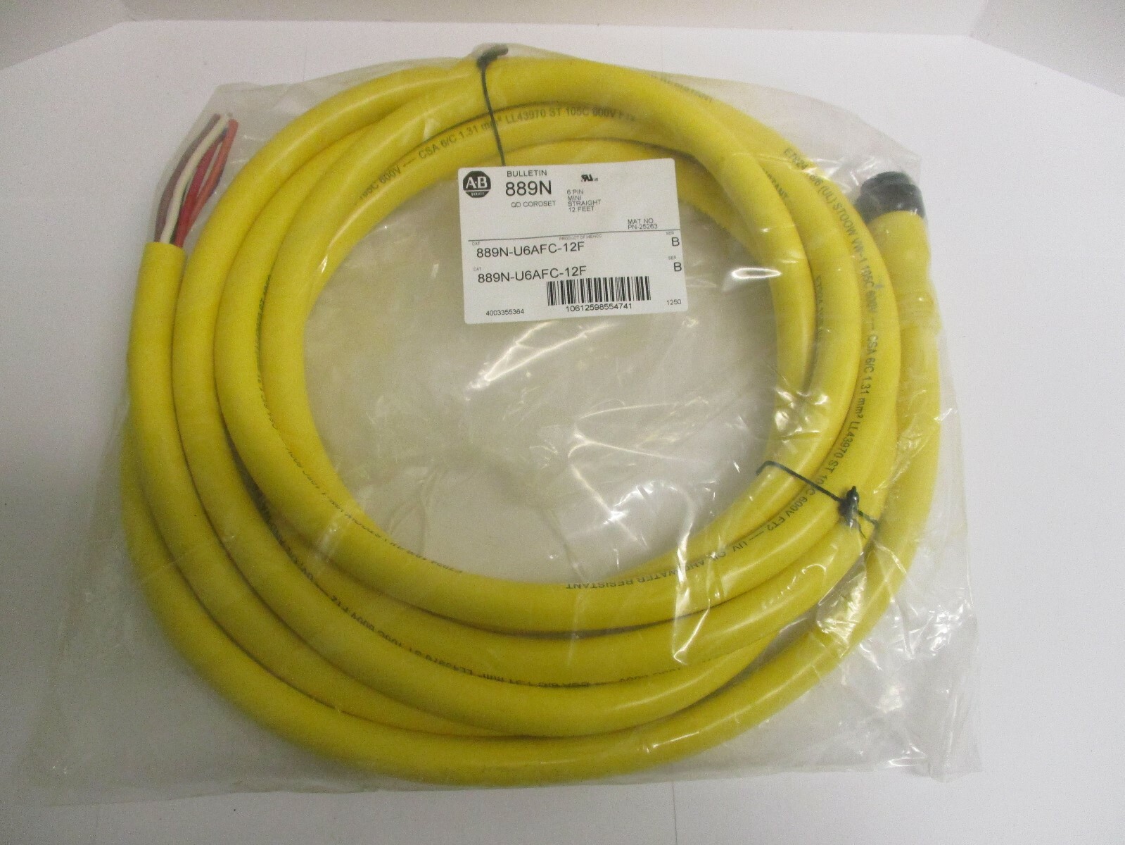 ALLEN-BRADLEY, QD CORDSET, 6-PIN, 12 FT. 889N-U6AFC-12F