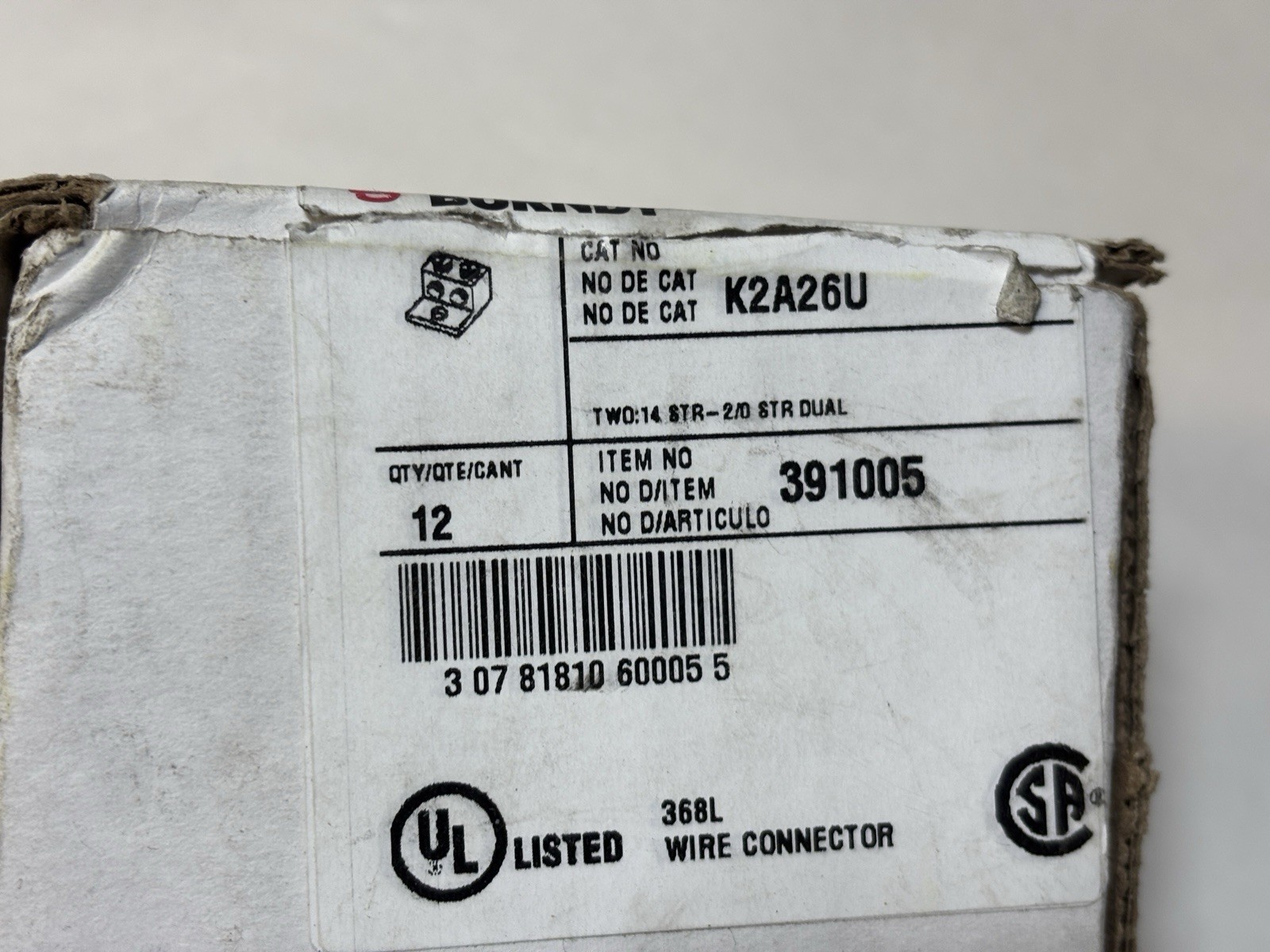BURNDY Aluminum Mechanical Lug K2A26U / 391005 (Box of 10)