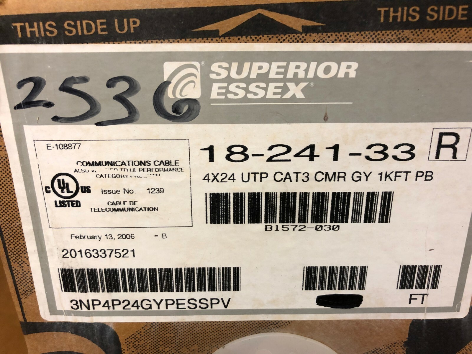 850′ Superior Essex 18-241-33 4 Pair 24 AWG UTP Cat 3 CMR Telephone Wire Cable