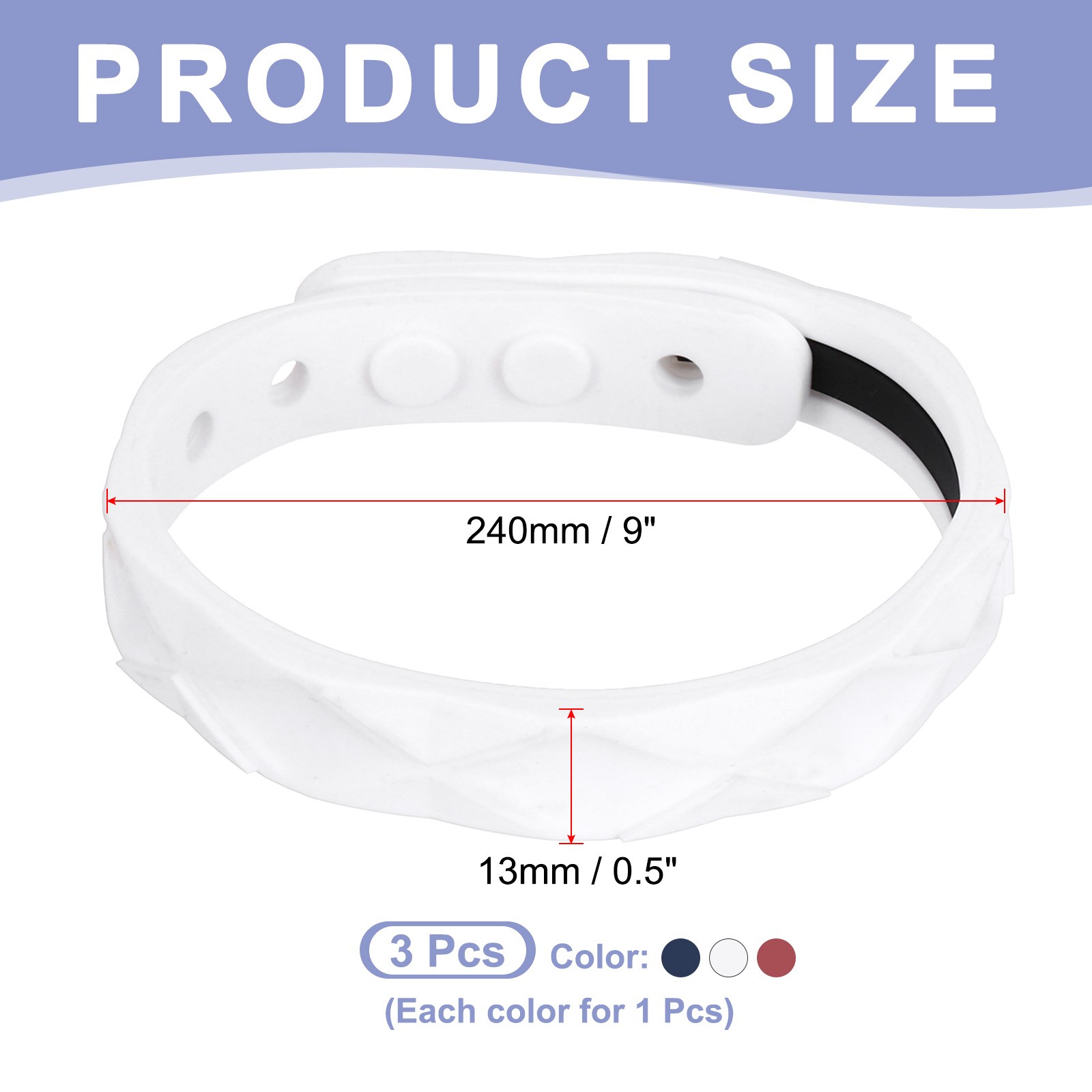 3PCS 0.5″x9″ Silicone Adjustable Anti Static Bracelet Red Blue White