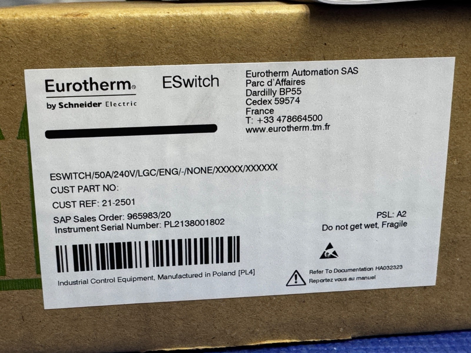 SCHNEIDER EUROTHERM ESWITCH/50a/240v/lgc/eng/-/NONE/XXXXX/XXXXXX, 21-2501