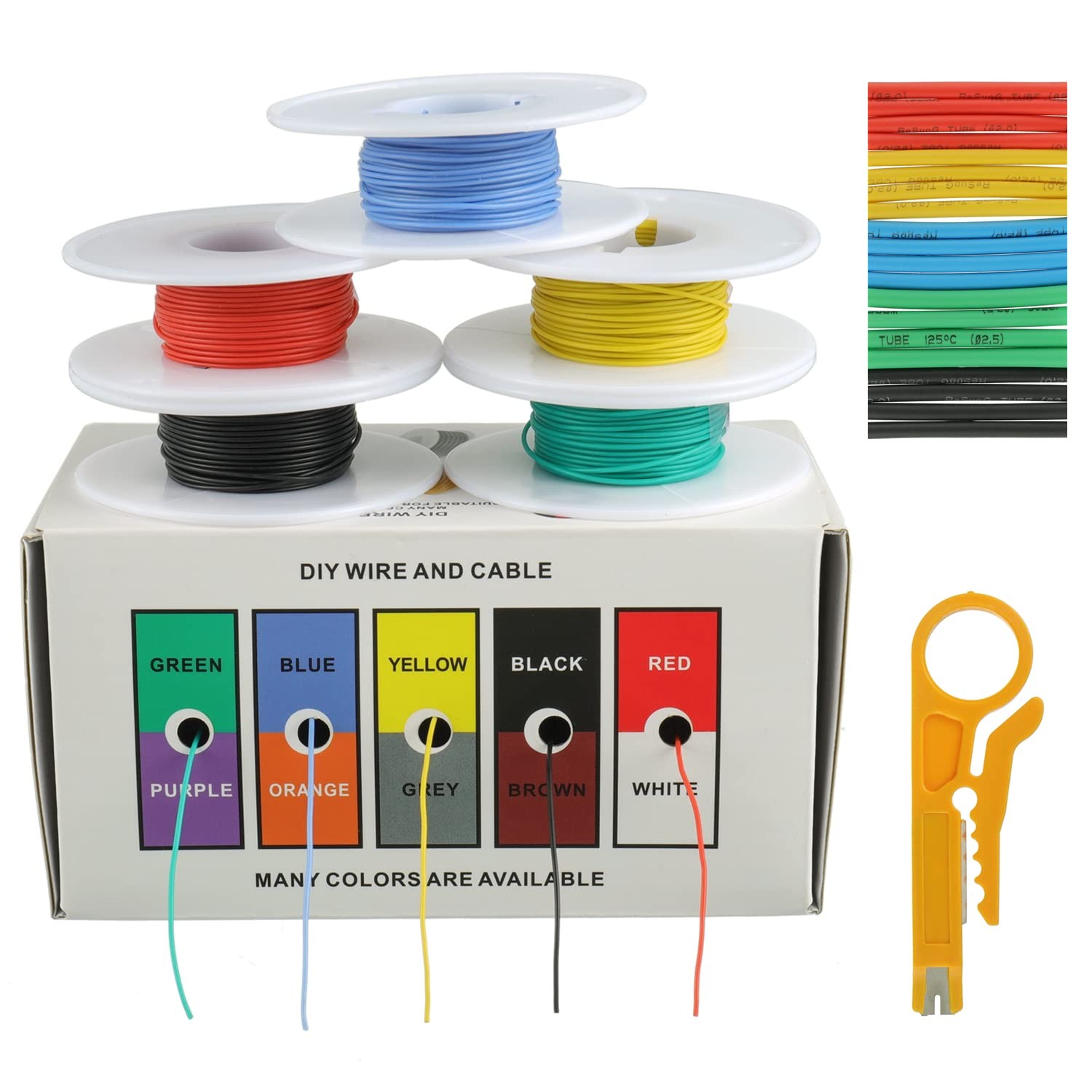 Electric Wire 30AWG, Silicone, 5 Colors 32.8ft, 300V, Heat Shrink Tubing