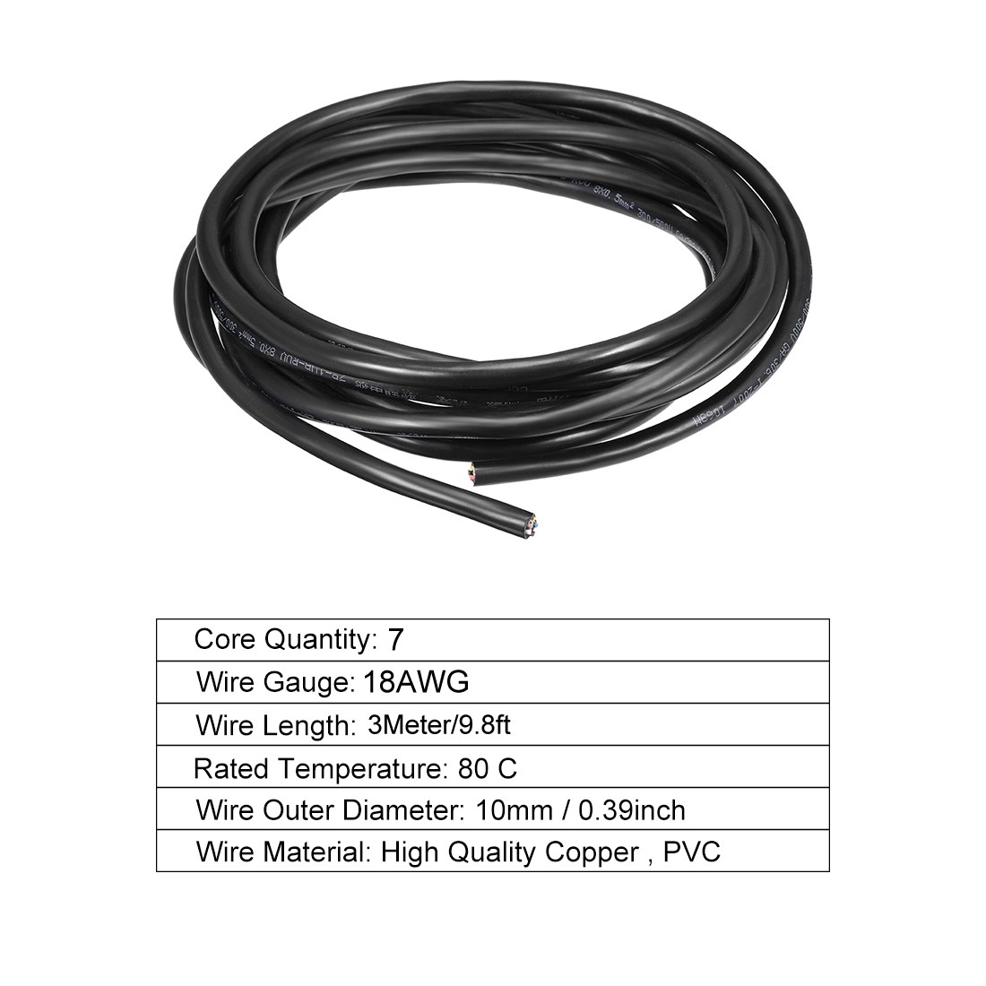 RVV Wire Cable Extension Cord Copper Wire Conductor 7 Core 18 AWG 9.8feet