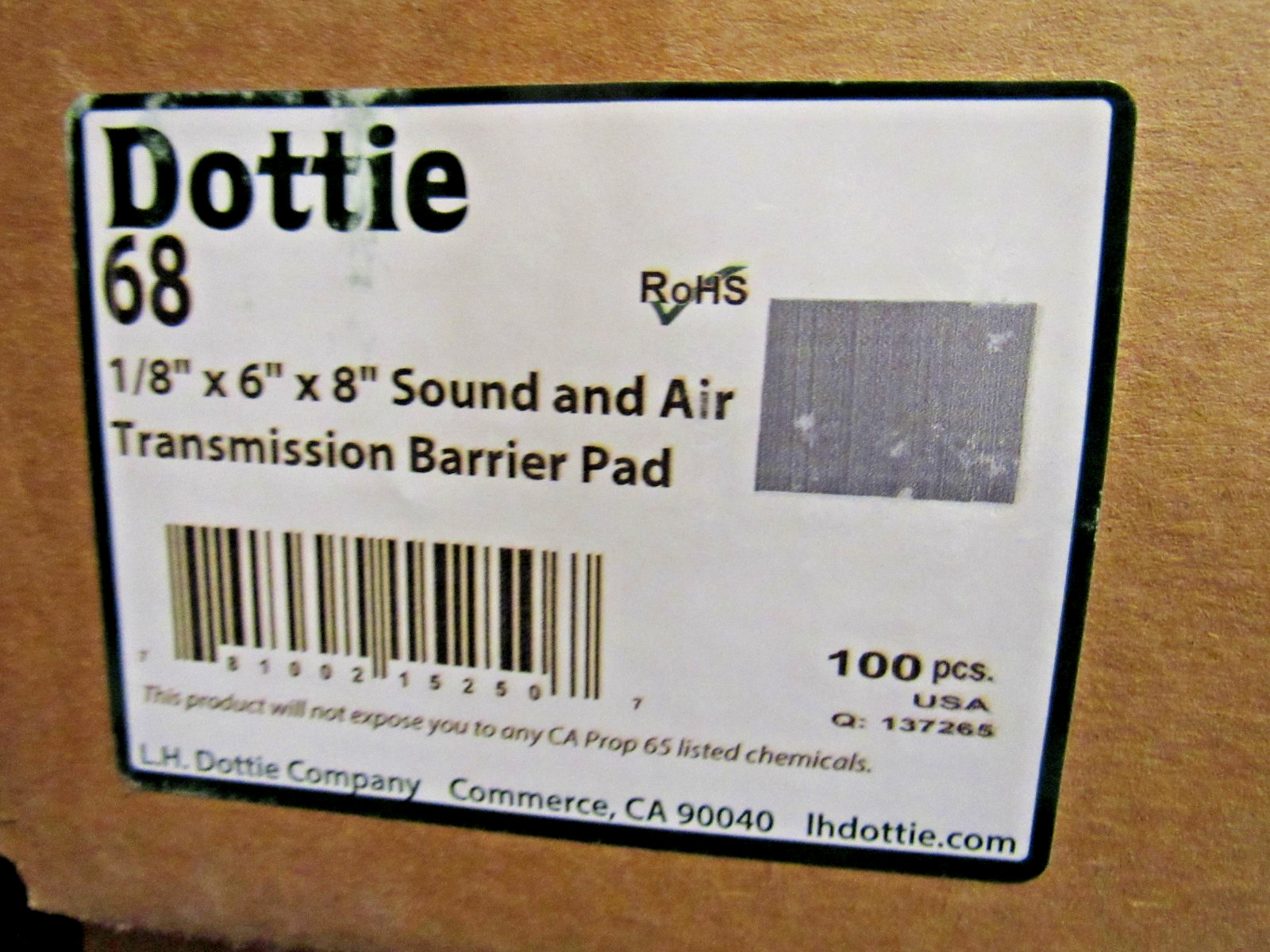 Dottie # 68 Insulpads Sound Barrier Pads 1/8″ x 6″ x 8″ LOT OF 25