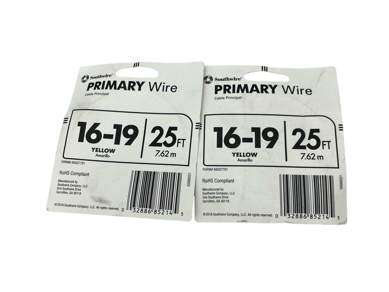 (2) Primary Wire 25 feet 16-19 Gauge Yellow Southwire Stranded GPT Lot