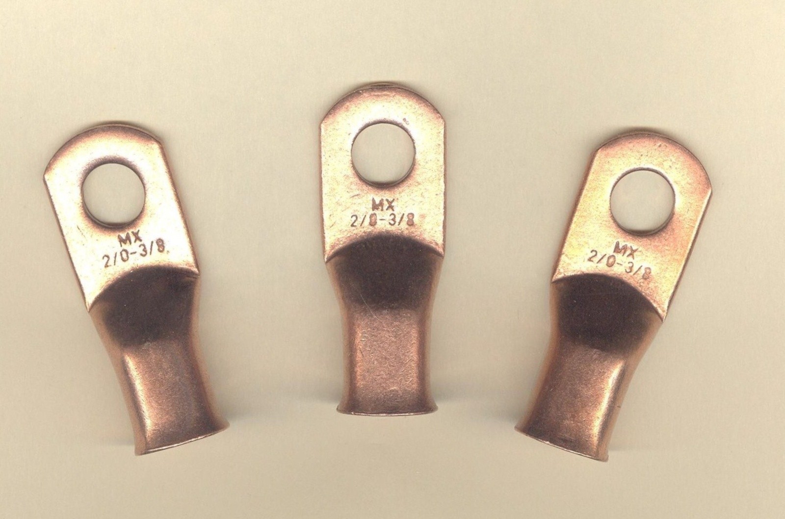 5 Bare Battery COPPER Ring Terminal Connectors #2/0 Wire Gauge AWG 3/8″ Stud USA