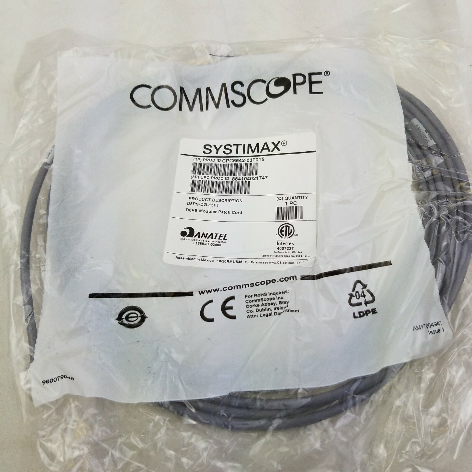 NEW COMMSCOPE CPC6642-03F015 15′ FT Gray CAT 5E MODULAR PATCH CORD