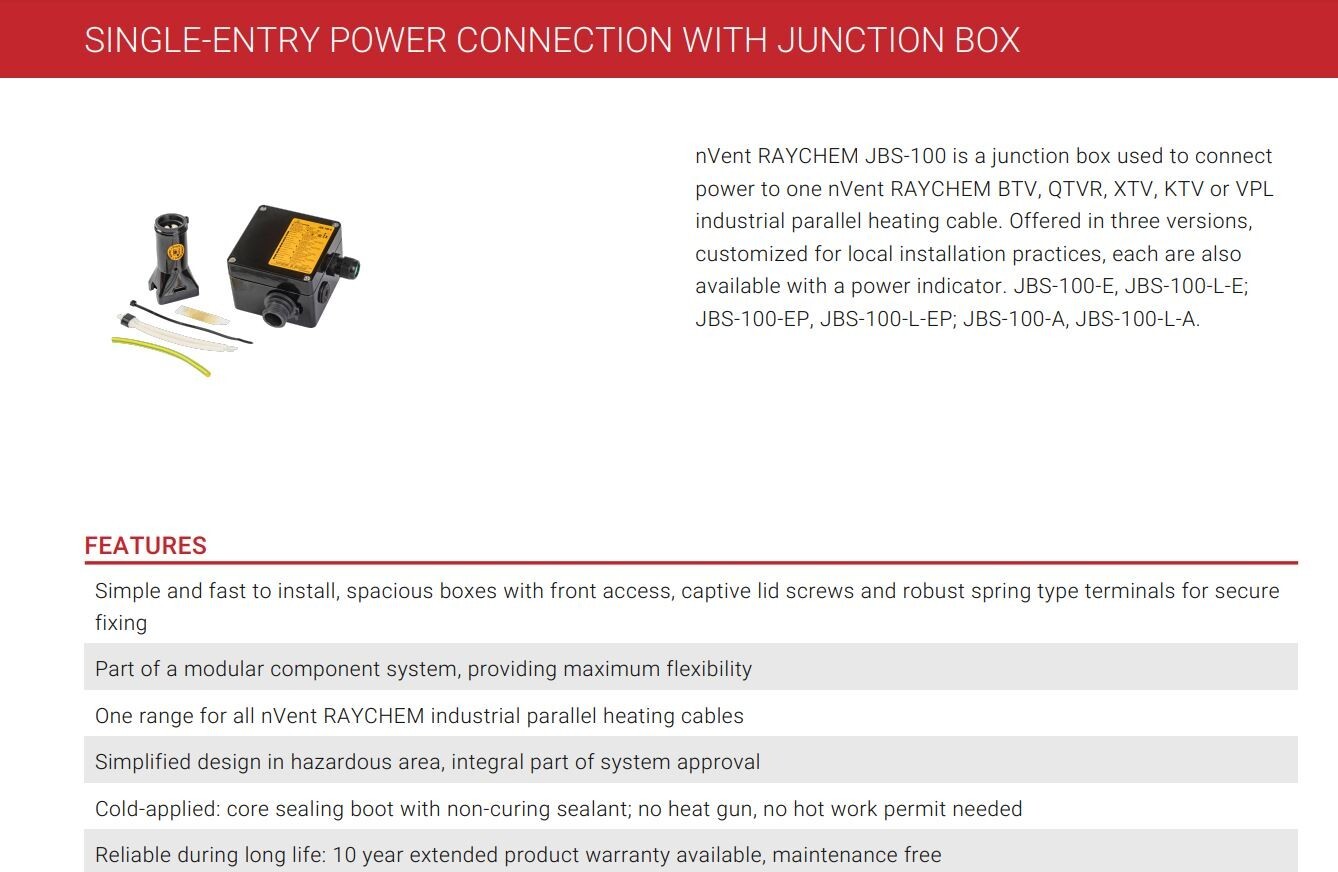 RAYCHEM JBS-100-A Single-Entry Power Connection with Junction Box