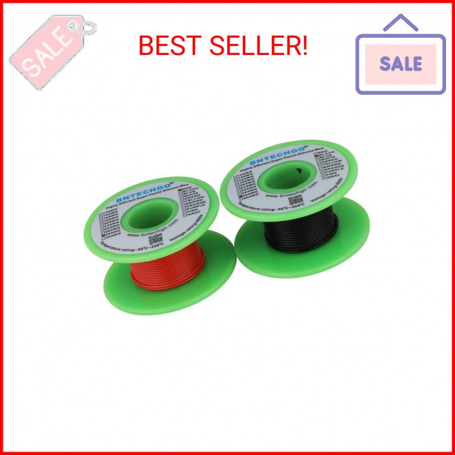 BNTECHGO 28 Gauge Silicone Wire Spool red 25ft and Black 25ft Flexible 28 AWG St