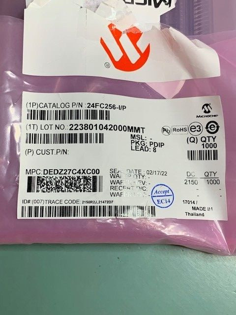 (60) NEW MICROCHIP 24FC256-I/P EEPROM Serial-I2C 256K-bit 32K x 8 8-Pin PDIP