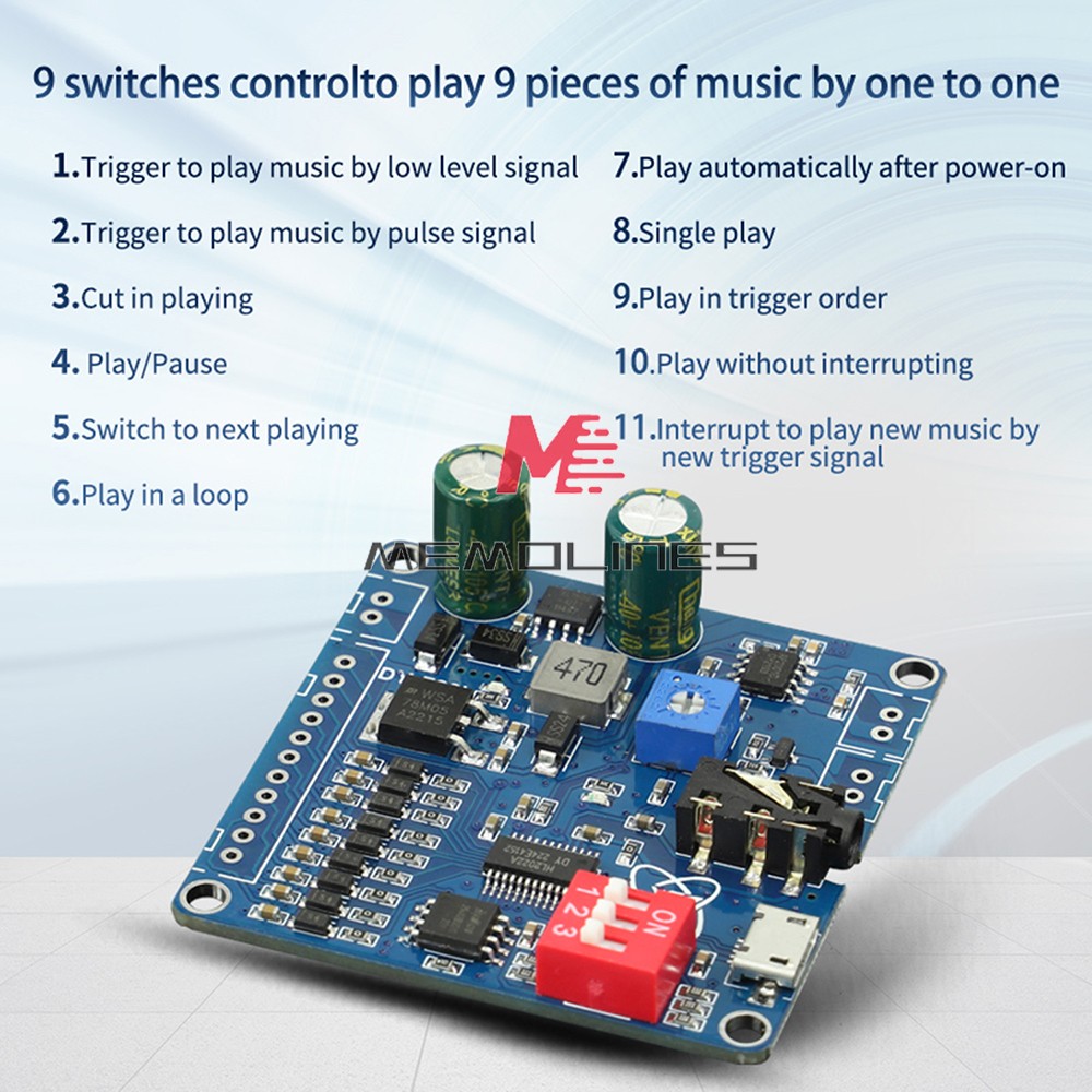 DC6-35V Voice Playback Module 9-Channel one-to-one Independent low-level trigger