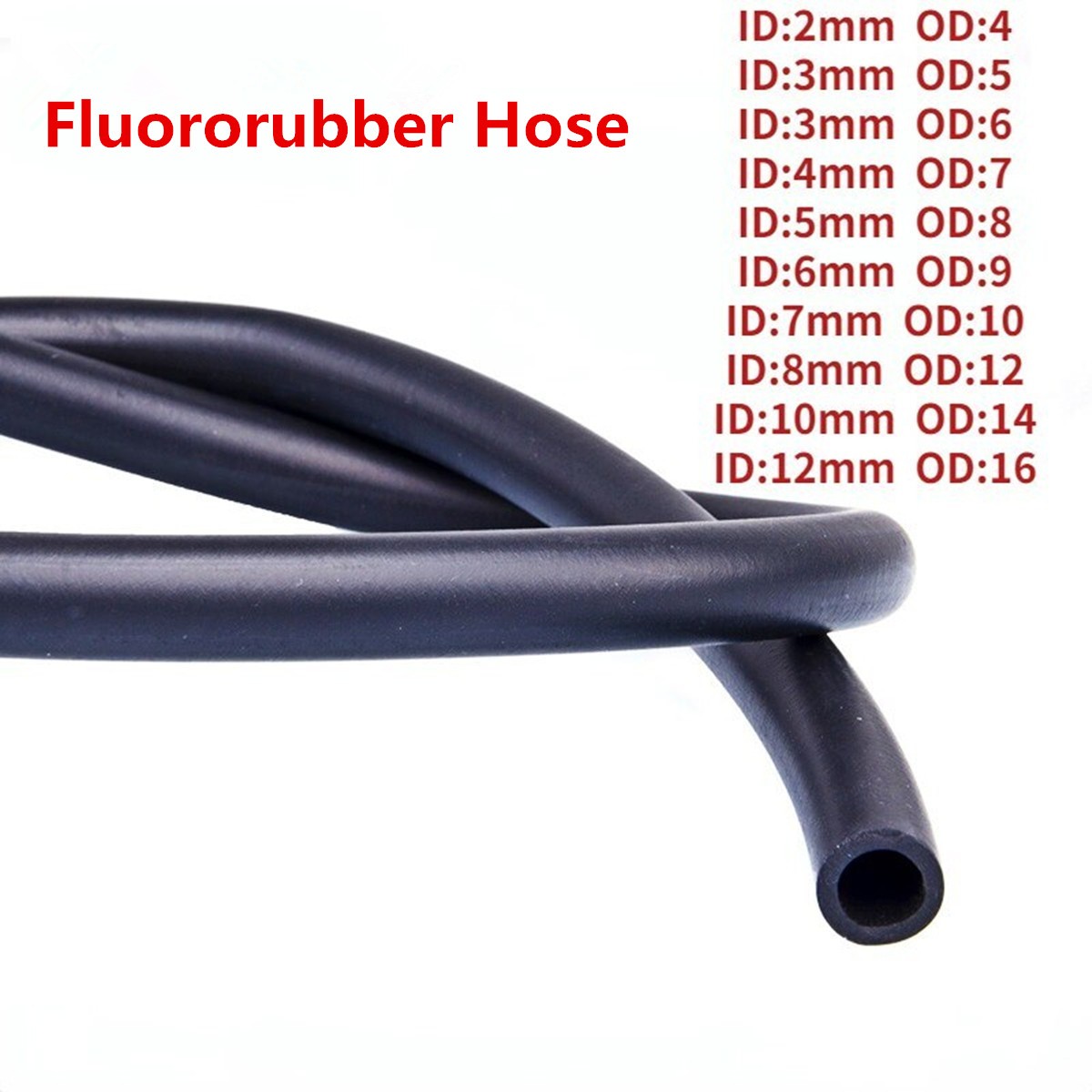 Fluororubber Hose FKM/FPM Oil Resistant Tube 1 Meter, ID:2-12mm OD:4-16mm