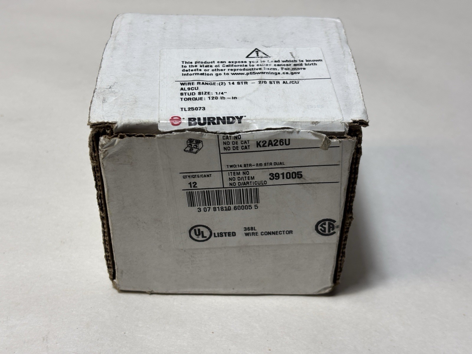 BURNDY Aluminum Mechanical Lug K2A26U / 391005 (Box of 10)