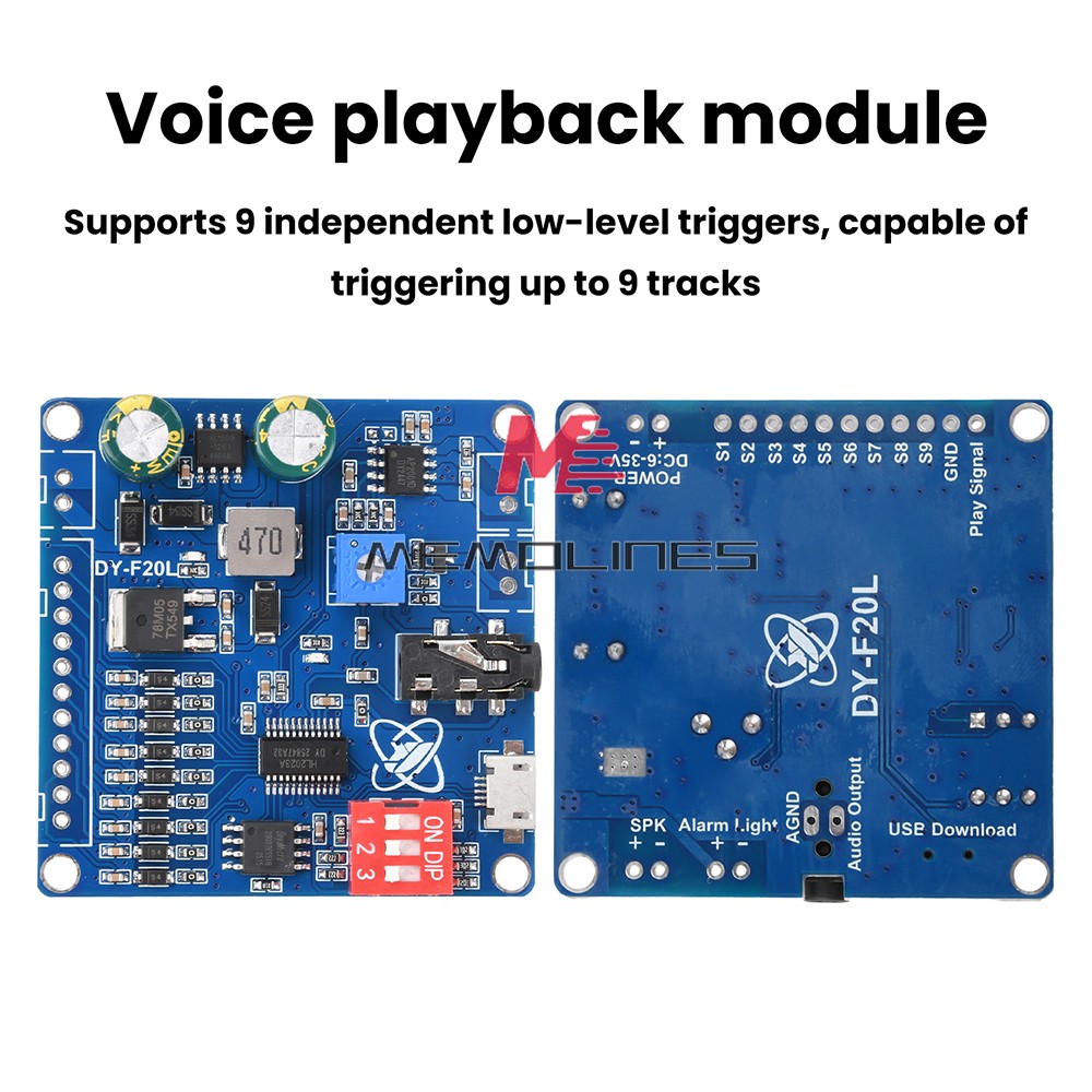 DC6-35V Voice Playback Module 9-Channel one-to-one Independent low-level trigger