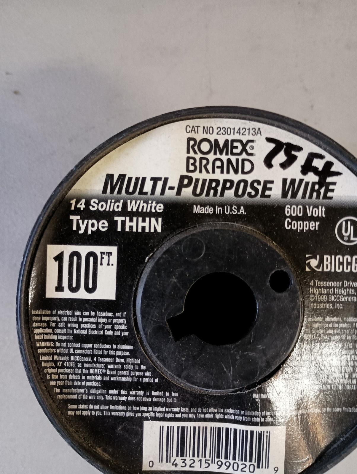 #14 Gauge White Solid Copper Wire 70′ FT Roll THHN/THWN UL Listed – White