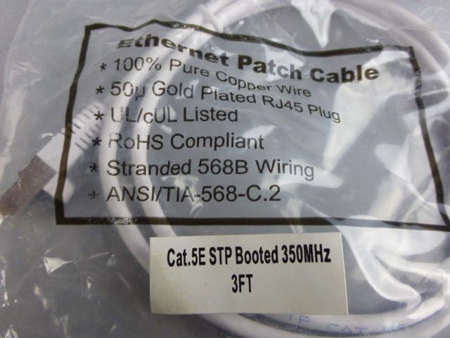 *Lot of 8* CAT 5E 3ft STP Booted 350 MHz Patch Cable (White) – NEW Surplus!