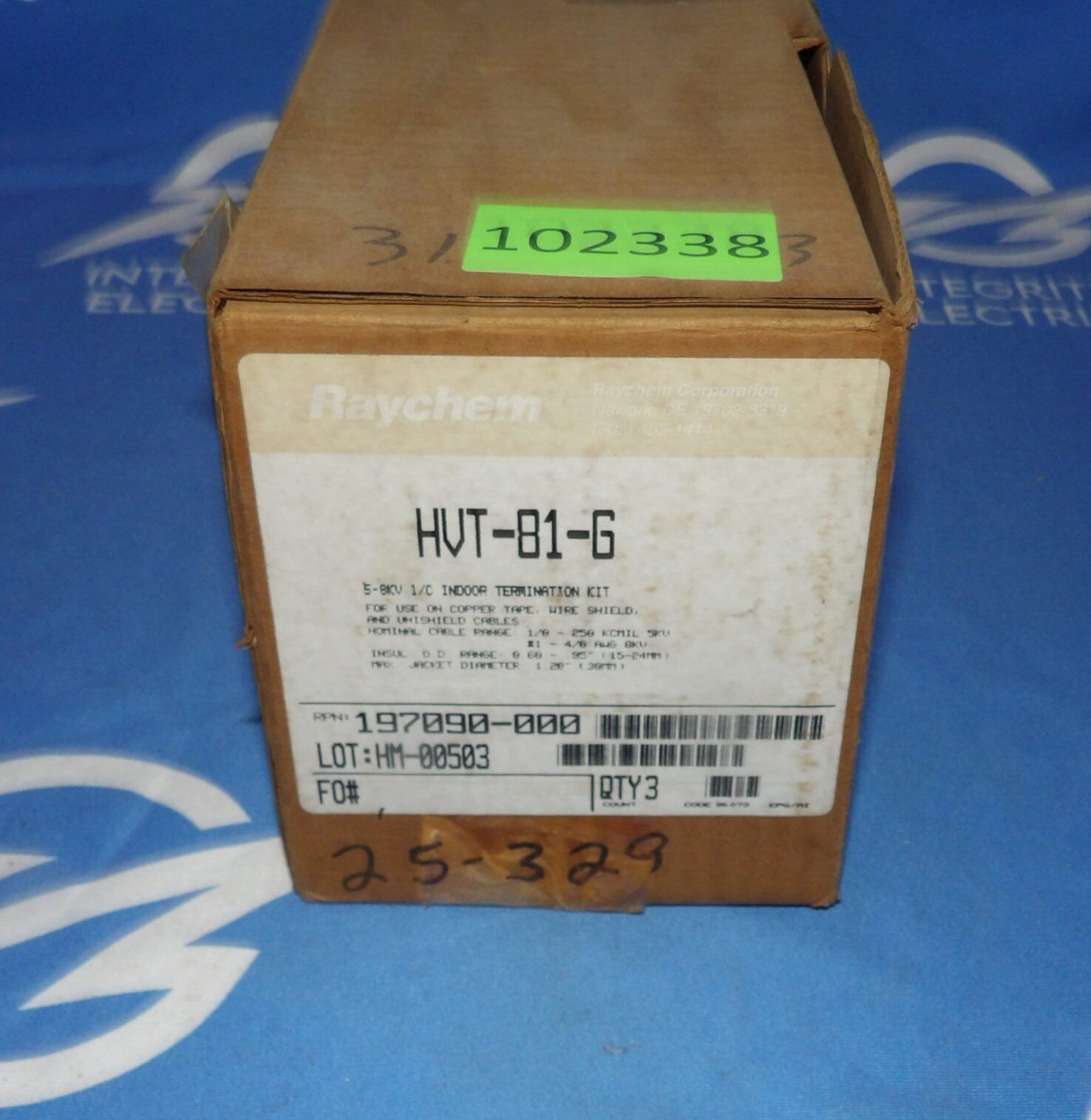 Box of 3 NEW Raychem HVT-81-G 5-8KV 1/C Indoor Termination Kit + 1 Year Warranty