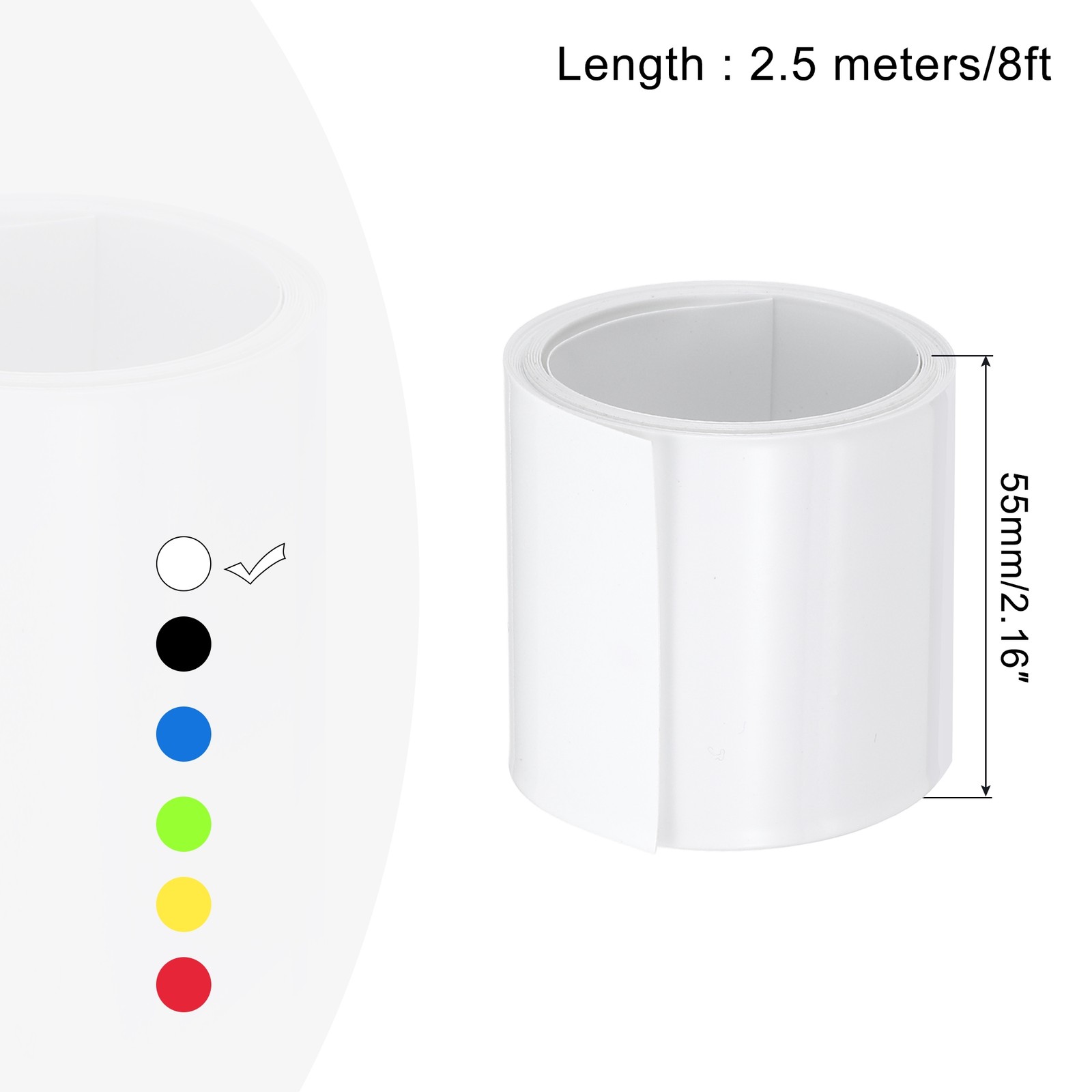 Battery Wrap Heat Shrink Tubing 35mm Dia 55mm Flat 8 Feet White