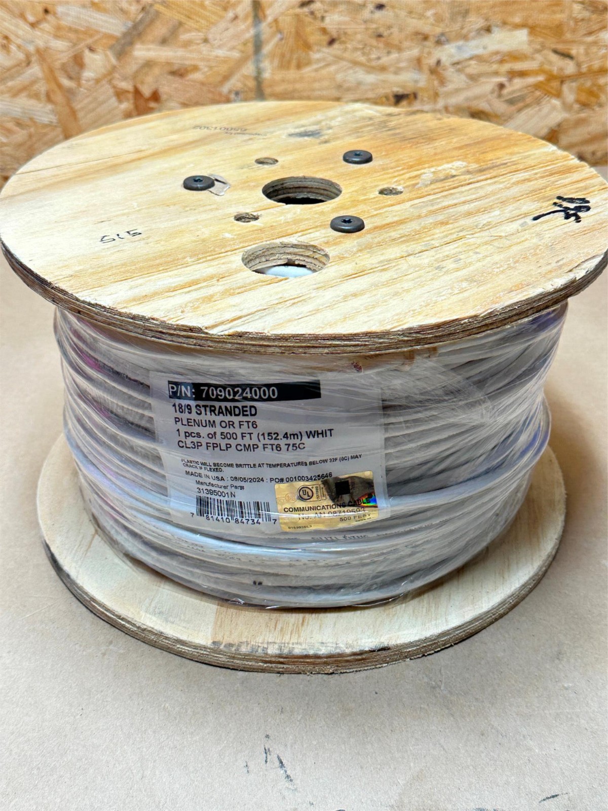 500′ Genesis 18/9 Stranded Shielded Plenum FT6 White Wire CL3P FPLP CMP USA