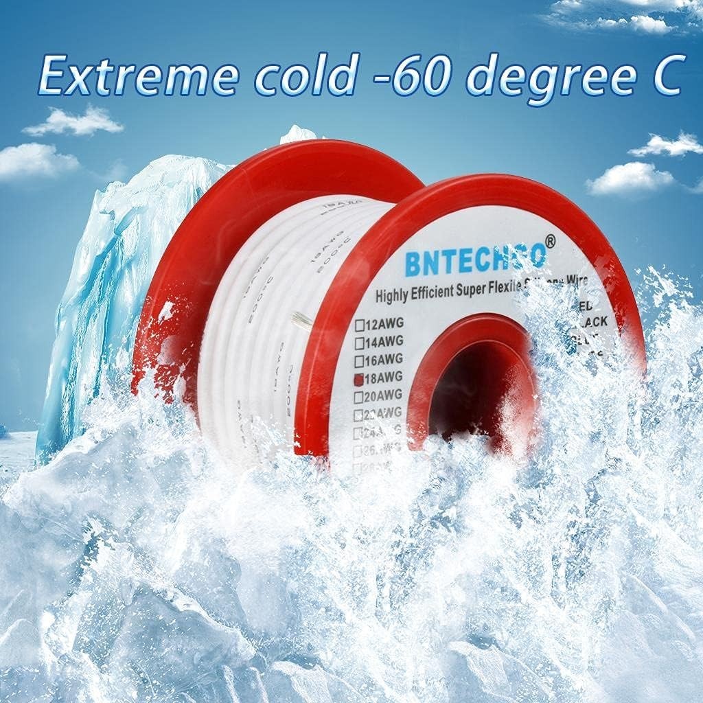 18 Gauge Silicone Wire Spool 50 ft White Flexible 18 AWG Stranded Tinned Copp…