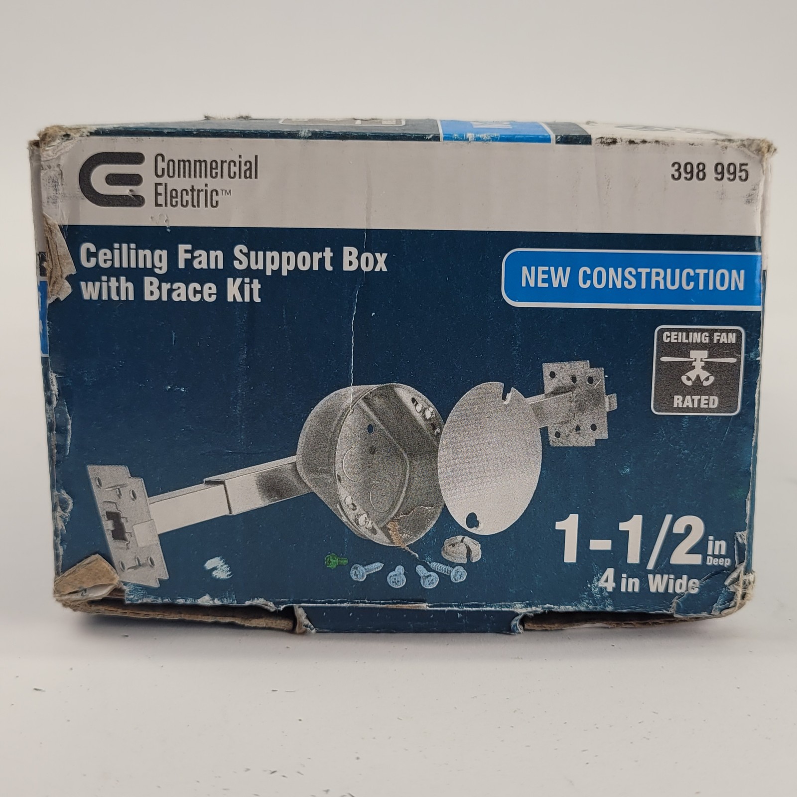 Commercial Electric CMB150NB Ceiling Fan Support Box With Brace Kit, 1 1/2″ Deep