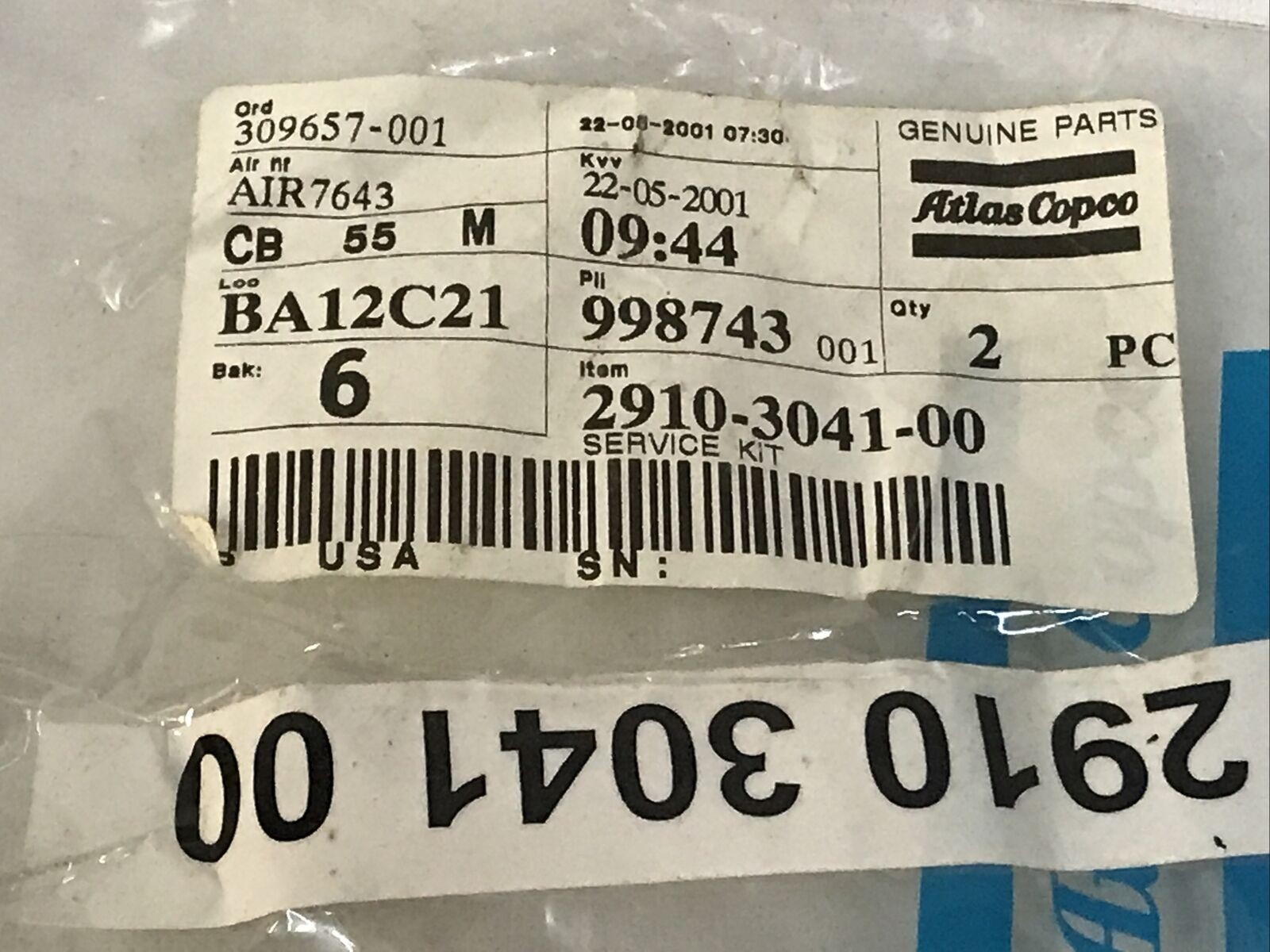 Atlas Copco 2910-3041-00 Valve Service Kit