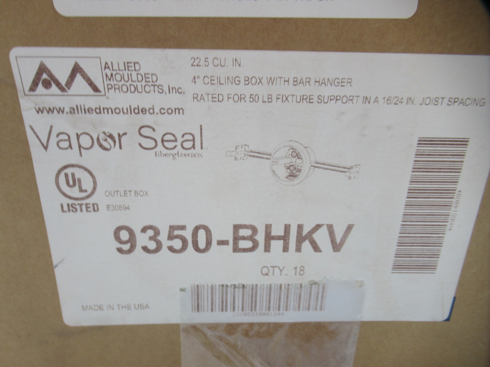 Allied Moulded Products 9350-BHK, 4″ x 2-7/16″, Light Fixture Support *BOX OF 18