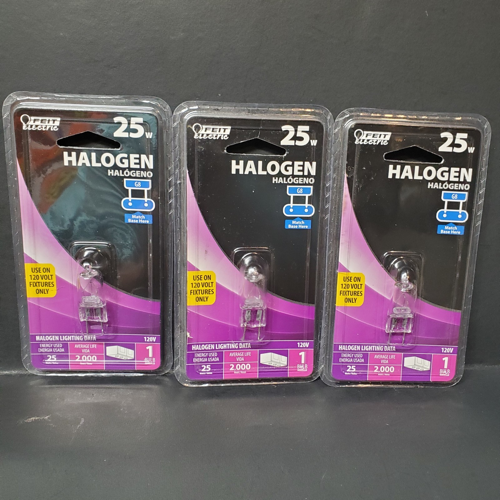 FEIT Electric 25W 120V G8 Halogen Bulb Clear Light Lamp – Lot of 3 New