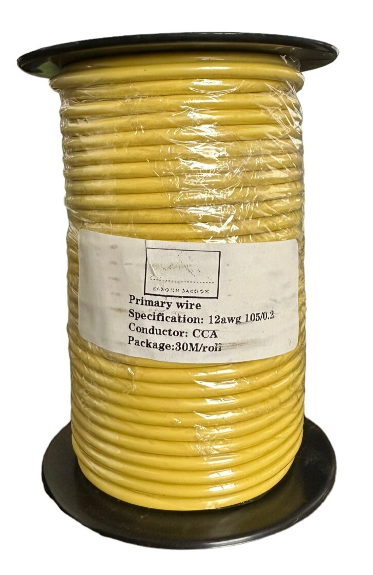 Electrical Primary Wire Spool 12 AWG 105/0.2 CCA Conductor 30M Roll Copper YELLO